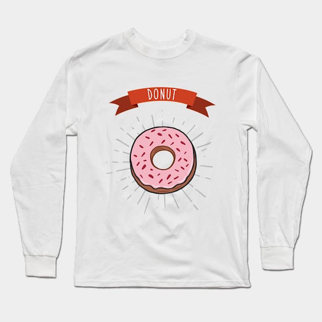 Donut color vintage illustration. Drawing in cartoon style. Food illustration Long Sleeve T-Shirt by Var Space